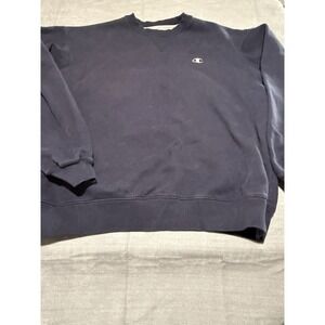 Champion Sweatshirt Mens Large Blue Jersey  Crew Neck Ribbed Cuff Hem